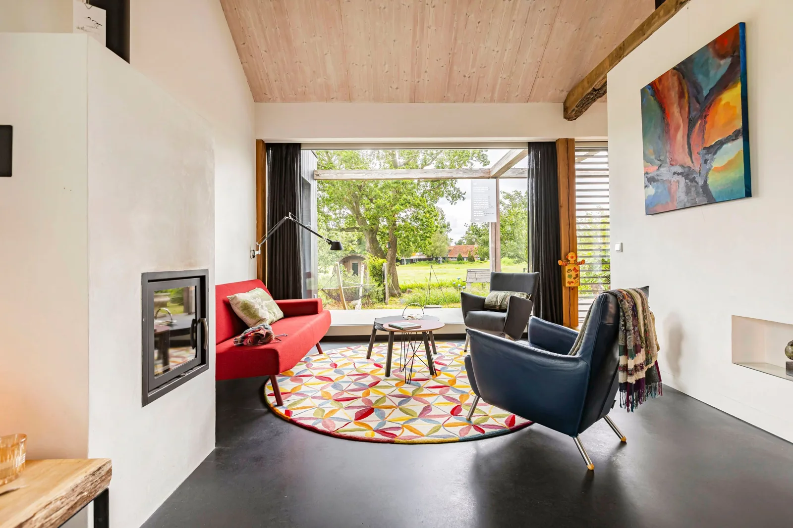 Architectuurwoning, Langelille – zithoek met kachel